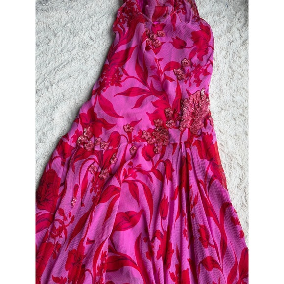 Laundry by Shelli Segal Silk Dress Floral‎ Sequin Chiffon Asymmetrical Beaded 10 - Picture 7 of 15